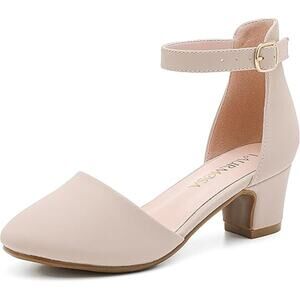 Laurmosa Big Girl Size 4 Pink Closed Toe 2" Chunky Heel Ankle Strap Sandal Shoes
